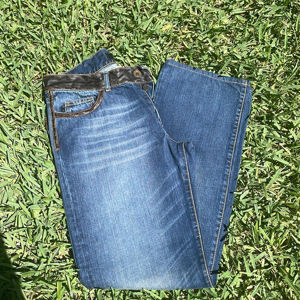 Just Cavalli Dark Brown Leather Trim Jeans